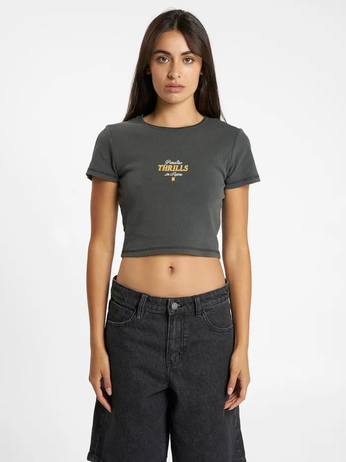 Womens Sessions Baby Tee Merch Black Thrills Tops and Tees