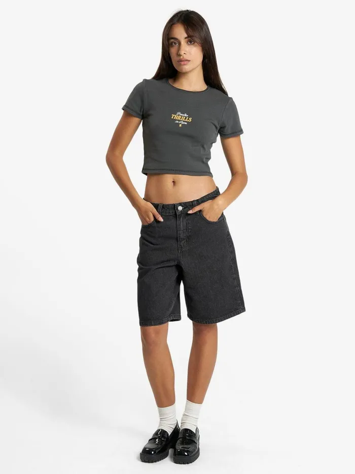 Womens Sessions Baby Tee Merch Black Thrills Tops and Tees