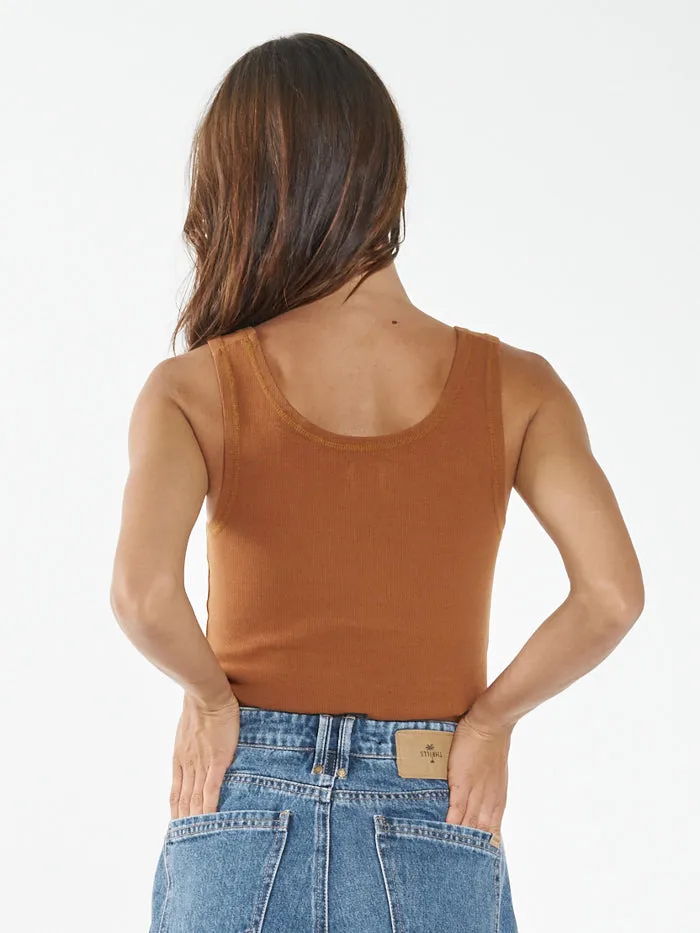 Womens Speed Needs Crop Rib Singlet Caramel Thrills Tops and Tees