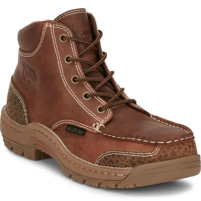 Work Men Justin Boots Corbett 5034 Alloy Toe LaceUp Waterproof Work Boot Barley Brown 040brown041