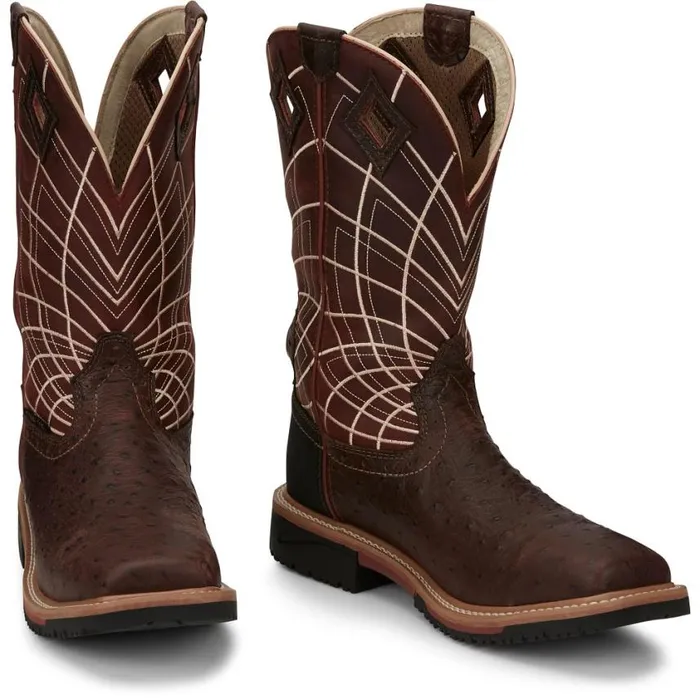 Work Men Justin Boots Derrickman 12034 Waterproof Composite Toe Work Boot Brown Ostrich Print 040brown041 Work Men Justin Boots Derrickman 12034 Waterproof Composite Toe Work Boot Brown Ostrich Print 040brown041