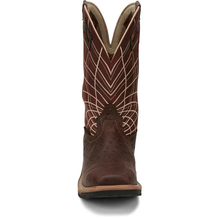 Work Men Justin Boots Derrickman 12034 Waterproof Composite Toe Work Boot Brown Ostrich Print 040brown041
