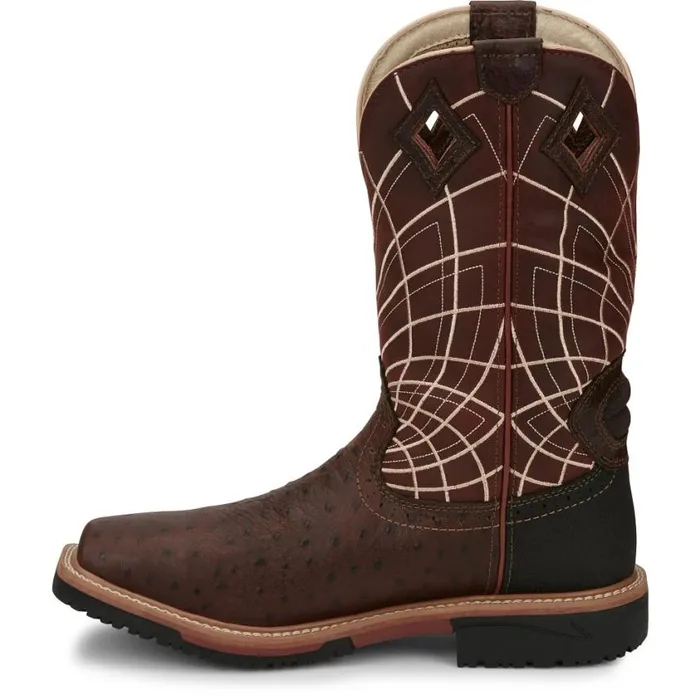 Work Men Justin Boots Derrickman 12034 Waterproof Composite Toe Work Boot Brown Ostrich Print 040brown041