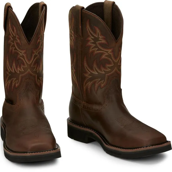 Work Men Justin Boots Driller 11034 Waterproof Steel Toe Work Boot Brown