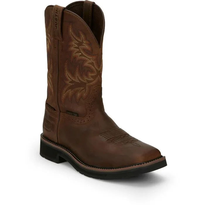 Work Men Justin Boots Driller 11034 Waterproof Steel Toe Work Boot Brown