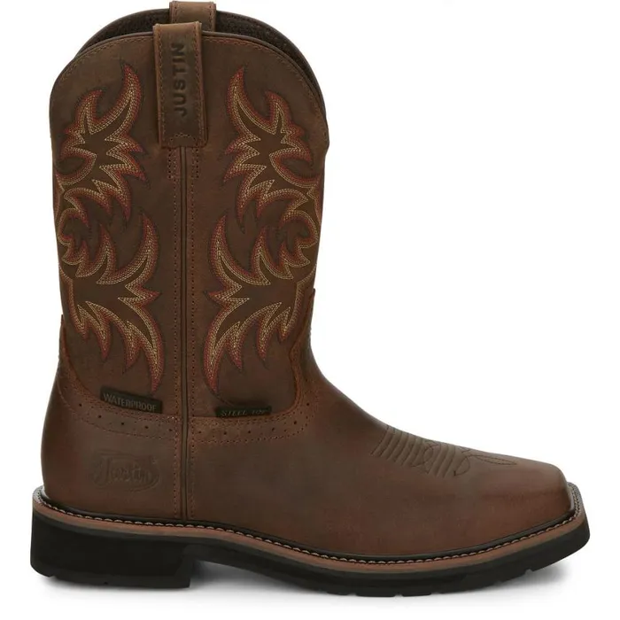 Work Men Justin Boots Driller 11034 Waterproof Steel Toe Work Boot Brown