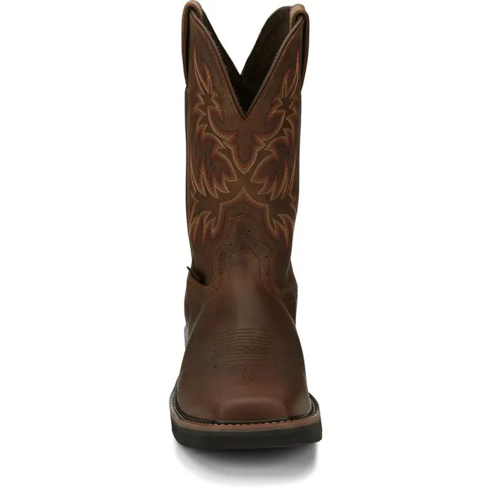 Work Men Justin Boots Driller 11034 Waterproof Steel Toe Work Boot Brown