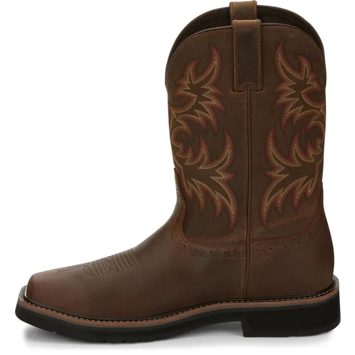 Work Men Justin Boots Driller 11034 Waterproof Steel Toe Work Boot Brown