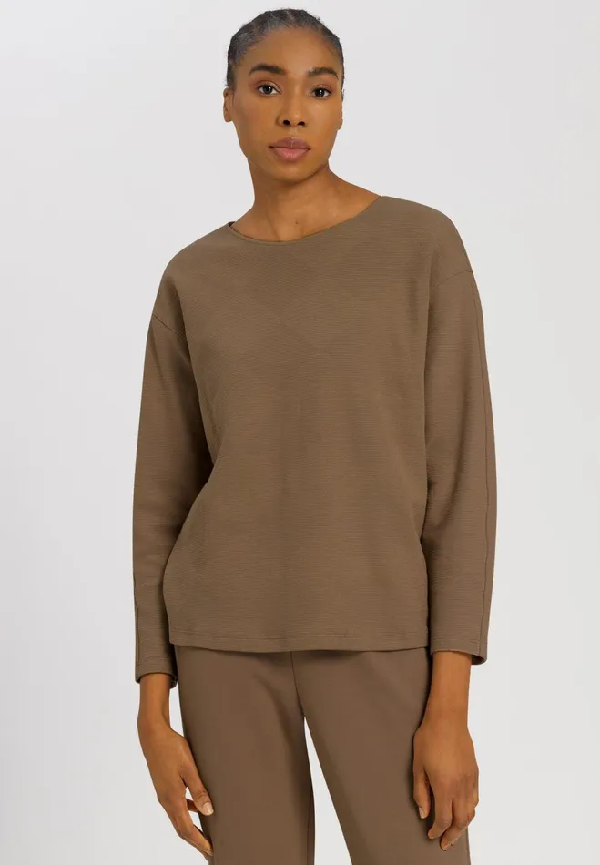 Woven Cotton Pullover Walnut Women HANRO Lounge Tops