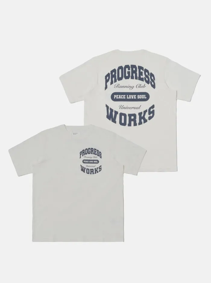 X Progress Running Club Print Tee In Ecru Single Jerse Men Universal Works Tees
