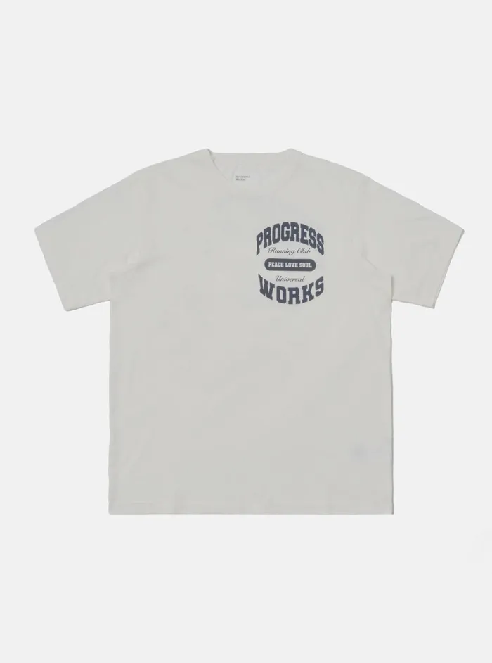 X Progress Running Club Print Tee In Ecru Single Jerse Men Universal Works Tees