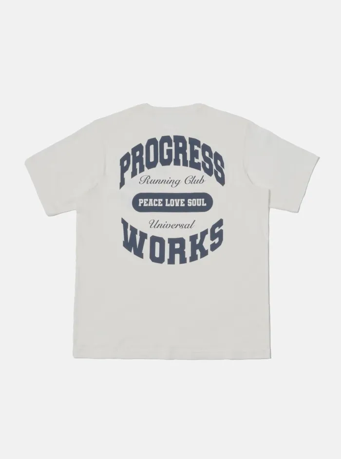 X Progress Running Club Print Tee In Ecru Single Jerse Men Universal Works Tees