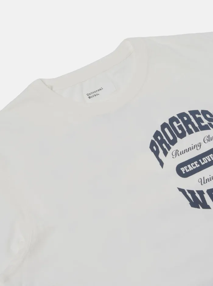 X Progress Running Club Print Tee In Ecru Single Jerse Men Universal Works Tees