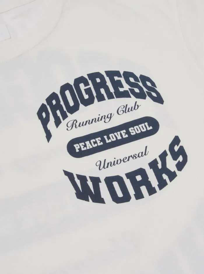 X Progress Running Club Print Tee In Ecru Single Jerse Men Universal Works Tees