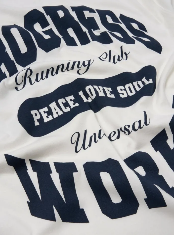X Progress Running Club Print Tee In Ecru Single Jerse Men Universal Works Tees