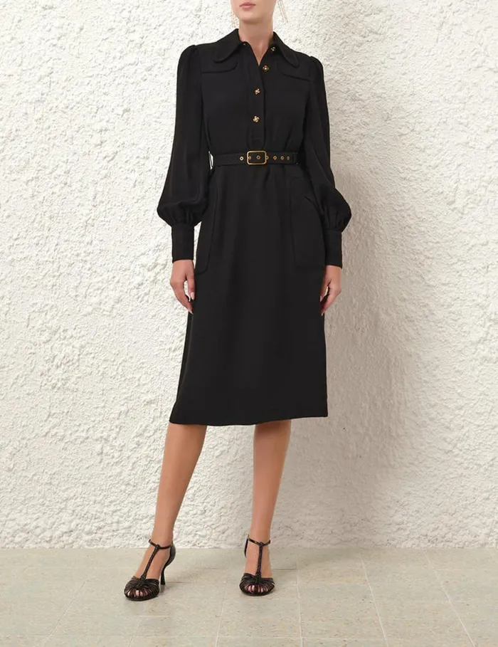 Zimmermann Clothing Collared Swing Midi Dress Black 8211 Women