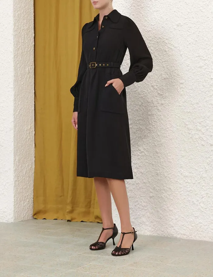 Zimmermann Clothing Collared Swing Midi Dress Black 8211 Women