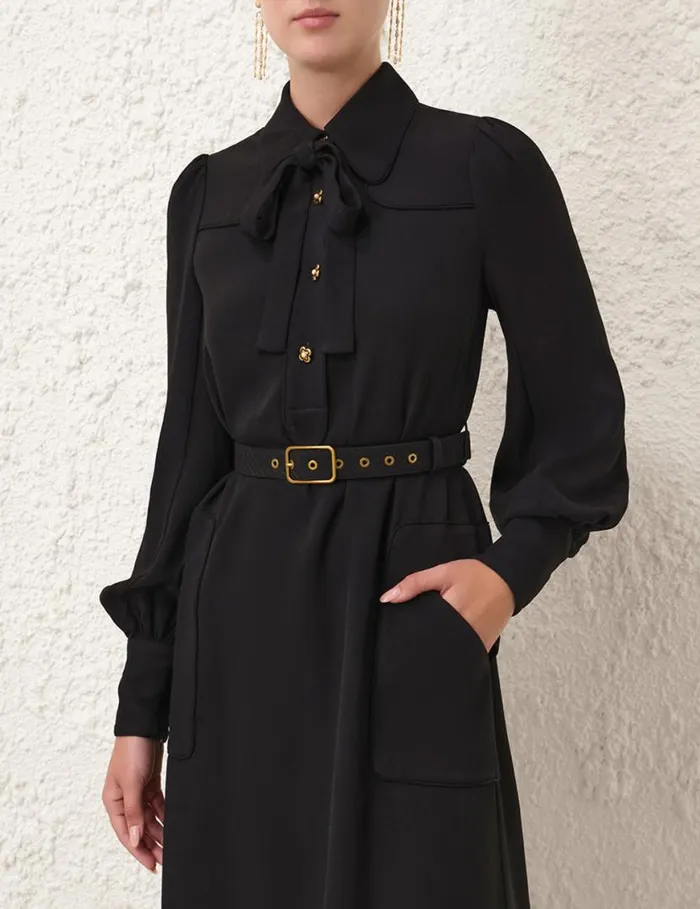 Zimmermann Clothing Collared Swing Midi Dress Black 8211 Women