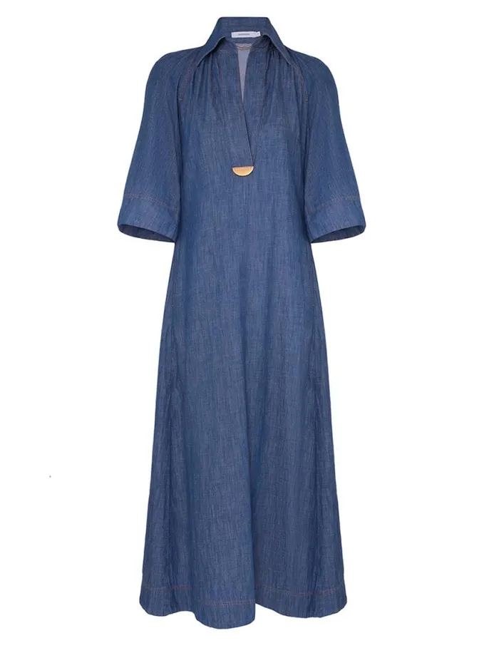 Zimmermann Clothing Denim Midi Dress Railway Blue 8211 Women