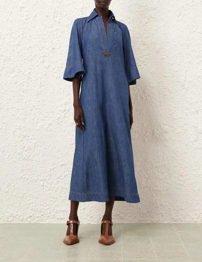 Zimmermann Clothing Denim Midi Dress Railway Blue 8211 Women