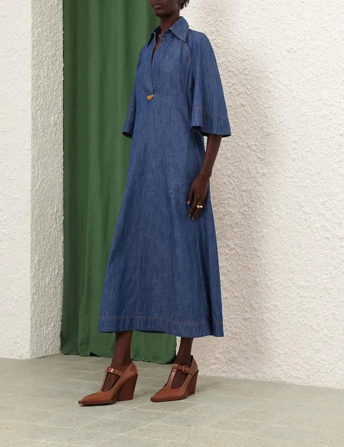 Zimmermann Clothing Denim Midi Dress Railway Blue 8211 Women
