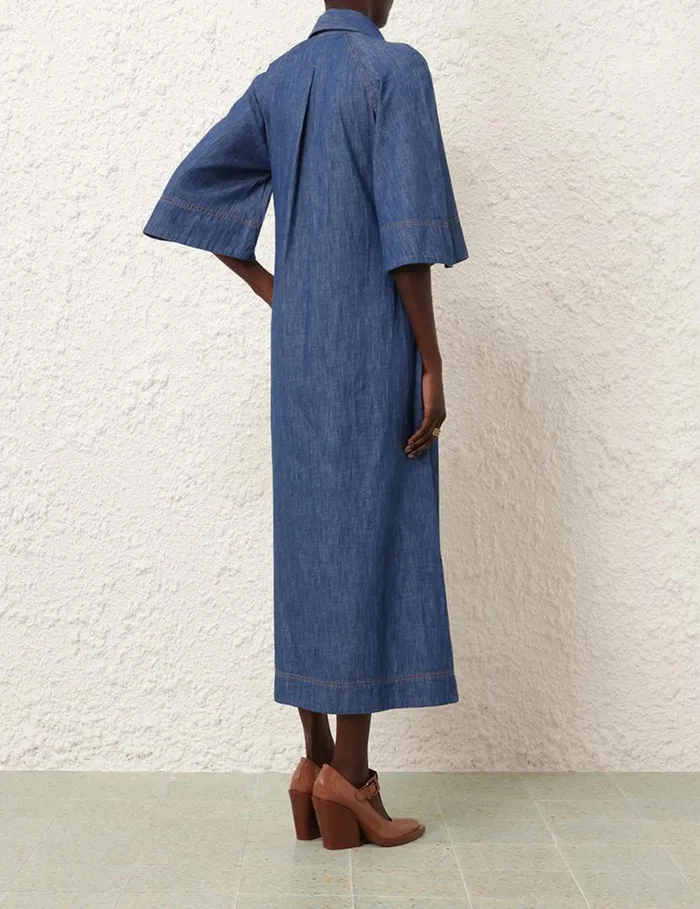 Zimmermann Clothing Denim Midi Dress Railway Blue 8211 Women