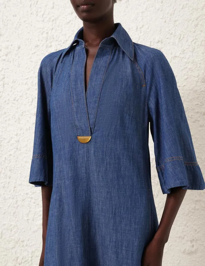 Zimmermann Clothing Denim Midi Dress Railway Blue 8211 Women