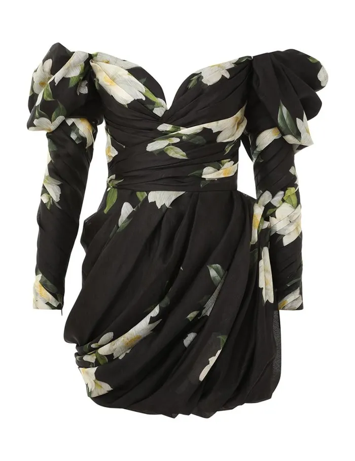 Zimmermann Clothing Harmony Drape Mini Dress Black Magnolia 8211 Women