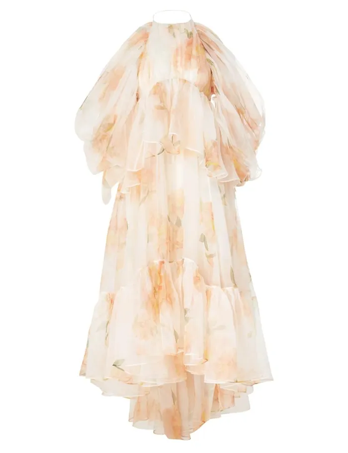 Zimmermann Clothing Natura Gathered Midi Dress Ivory Camellia 8211 Women