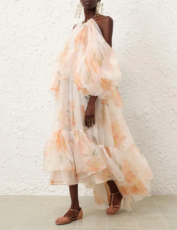 Zimmermann Clothing Natura Gathered Midi Dress Ivory Camellia 8211 Women
