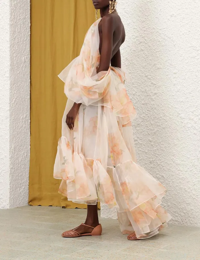 Zimmermann Clothing Natura Gathered Midi Dress Ivory Camellia 8211 Women