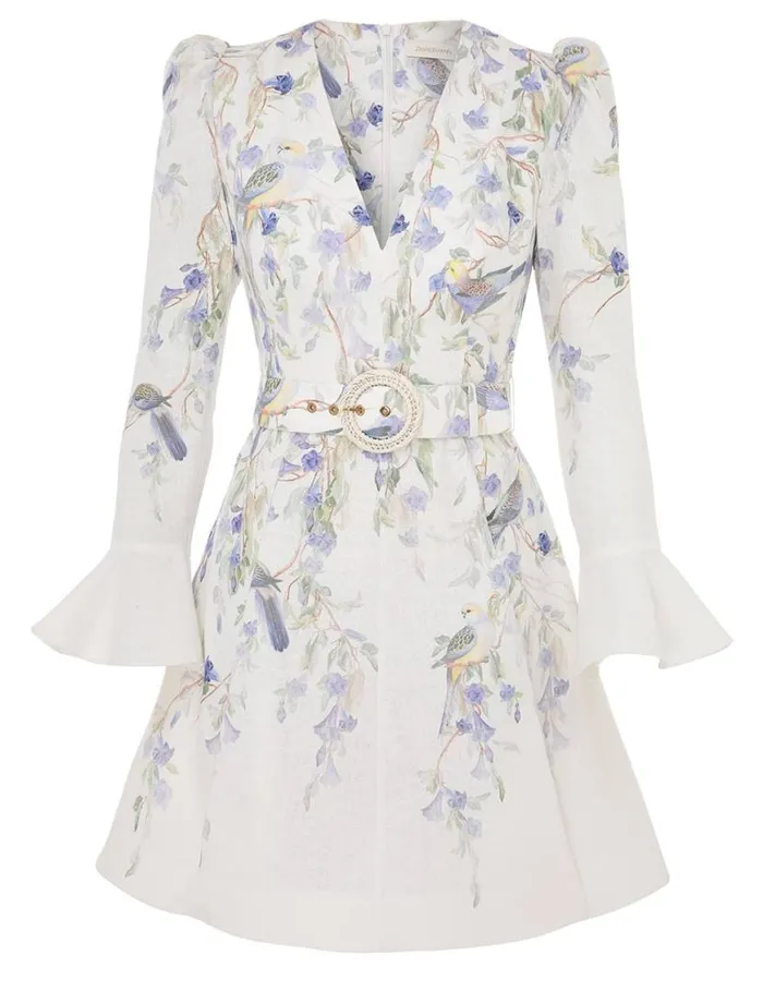 Zimmermann Clothing Natura Mini Dress Blue Birds 8211 Women