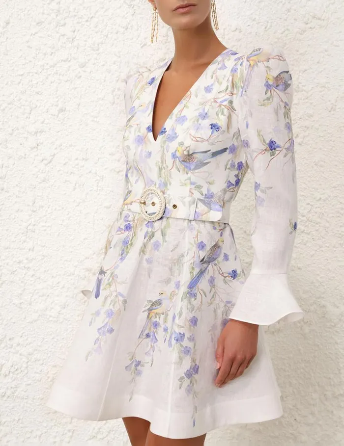 Zimmermann Clothing Natura Mini Dress Blue Birds 8211 Women