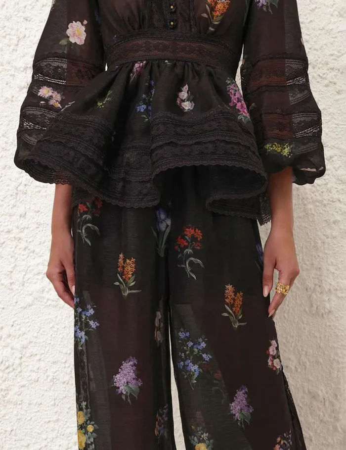 Zimmermann Clothing Natura Pintuck Lace Pant Multi Botanical Black 8211 Women
