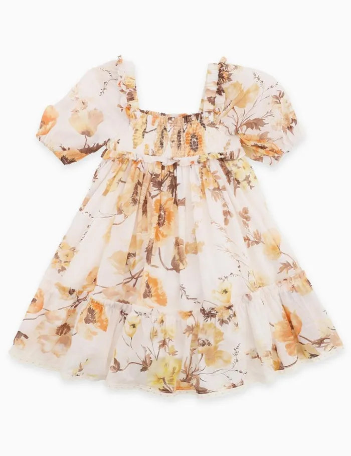 Zimmermann Clothing Ottie Puff Sleeve Dress Orange Floral 8211 Kids