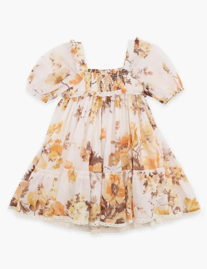 Zimmermann Clothing Ottie Puff Sleeve Dress Orange Floral 8211 Kids