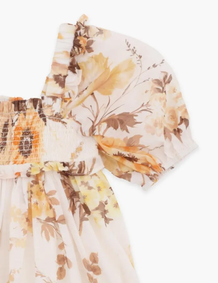 Zimmermann Clothing Ottie Puff Sleeve Dress Orange Floral 8211 Kids