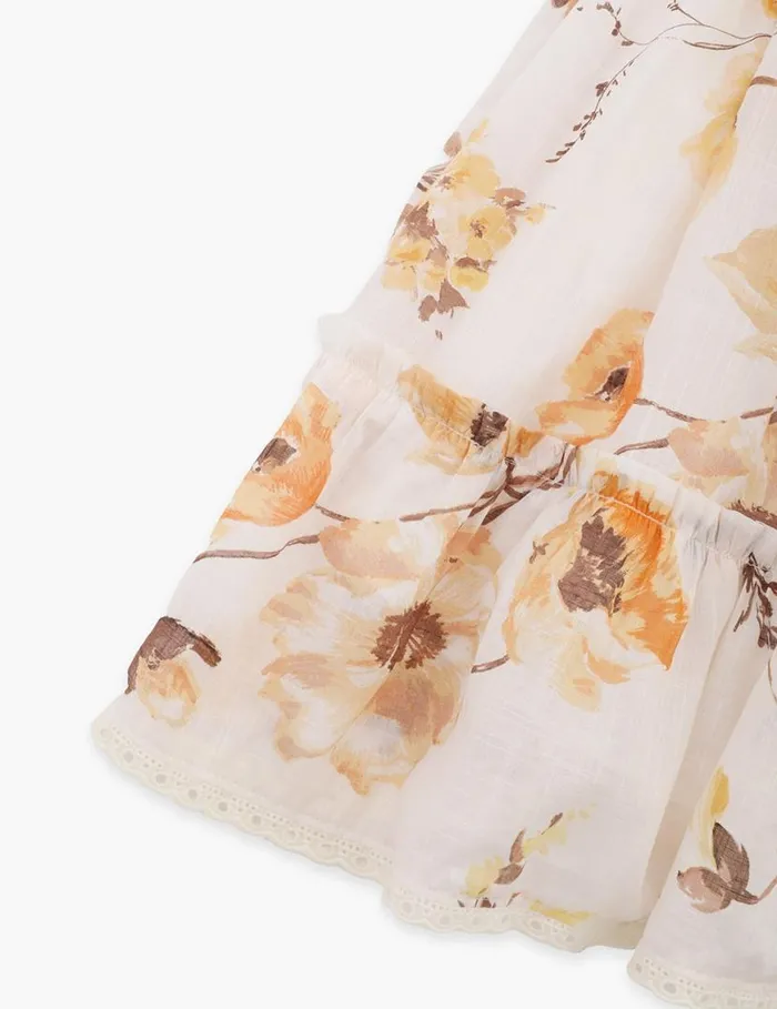 Zimmermann Clothing Ottie Puff Sleeve Dress Orange Floral 8211 Kids
