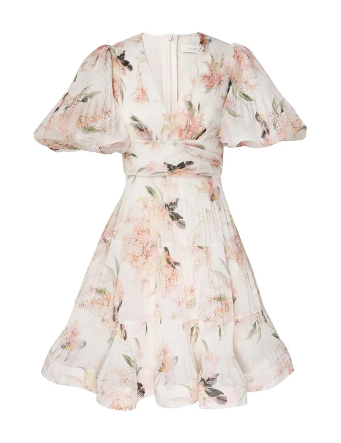 Zimmermann Clothing Pleated Mini Dress Coral Birds 8211 Women
