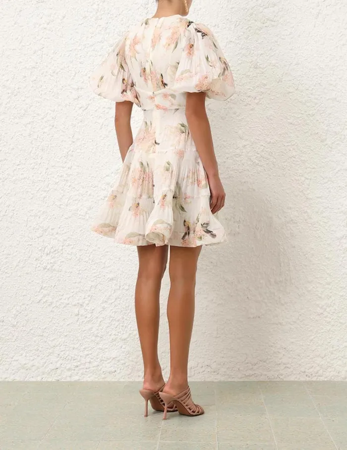 Zimmermann Clothing Pleated Mini Dress Coral Birds 8211 Women