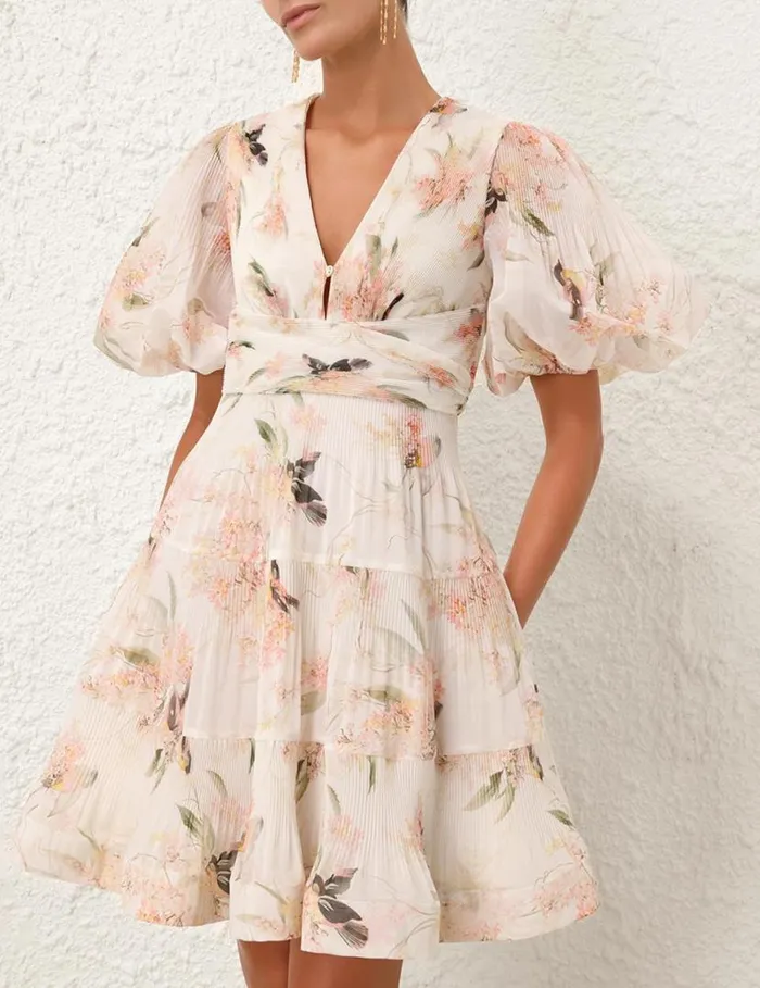 Zimmermann Clothing Pleated Mini Dress Coral Birds 8211 Women