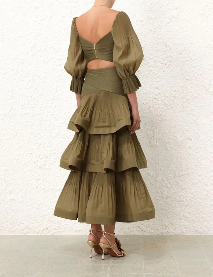 Zimmermann Clothing Pleated Tiered Skirt Olive 8211 Women