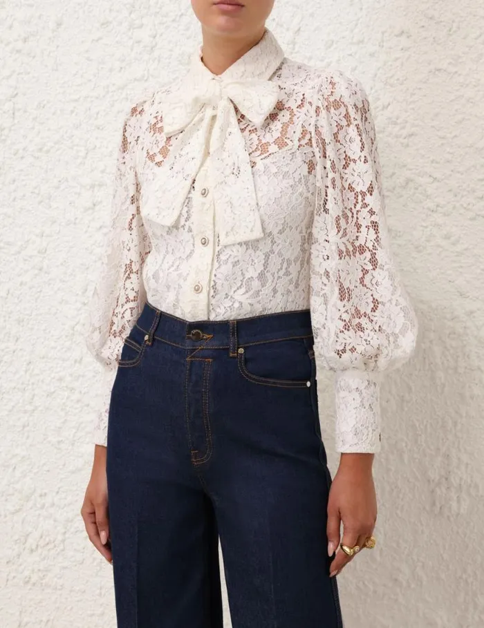 Zimmermann Clothing Tranquillity Lace Shirt Ivory 8211 Women