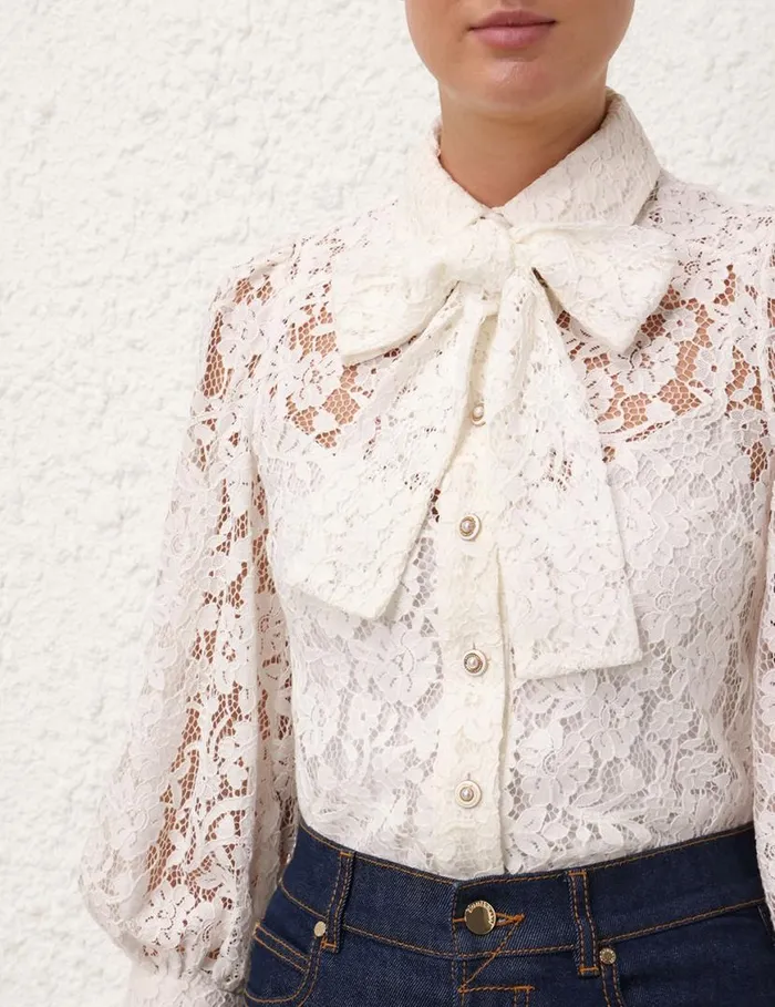 Zimmermann Clothing Tranquillity Lace Shirt Ivory 8211 Women
