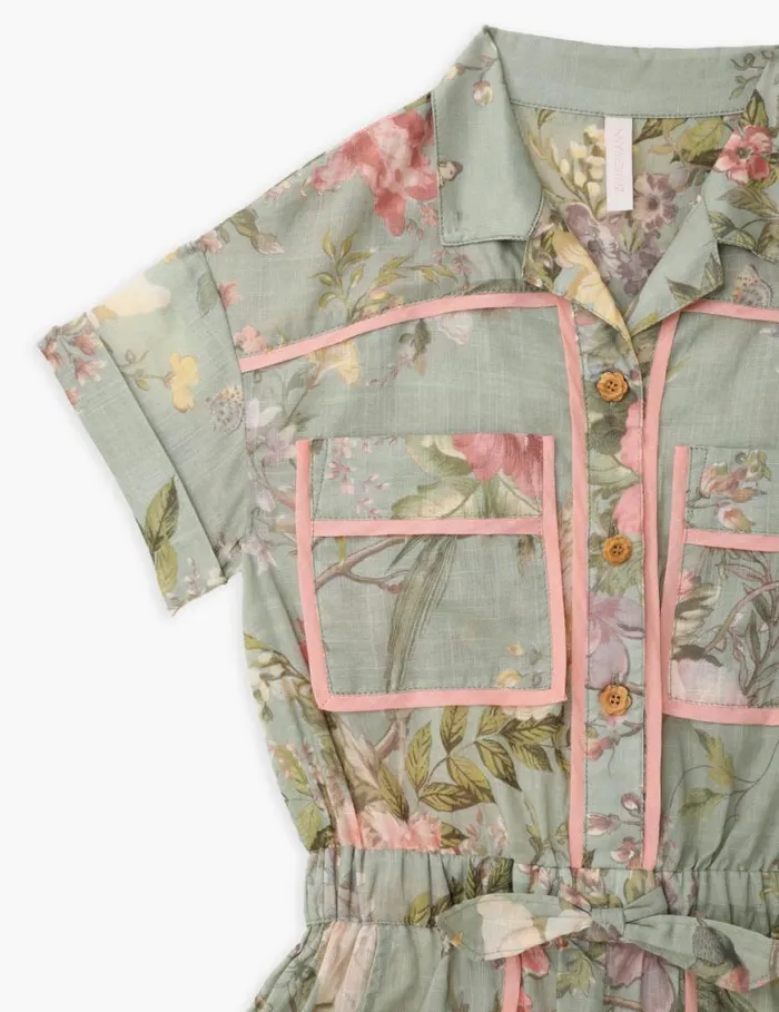 Zimmermann Clothing Waverly Pocket Detail Playsuit Sage Floral 8211 Kids