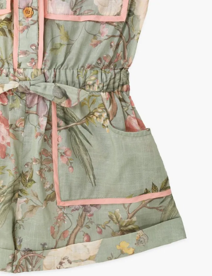 Zimmermann Clothing Waverly Pocket Detail Playsuit Sage Floral 8211 Kids