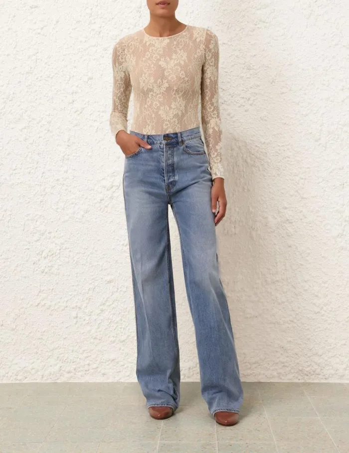 Zimmermann Denim Wide Straight Jean Poseidon Blue 8211 Women