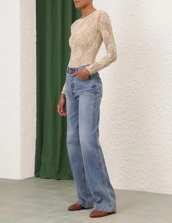 Zimmermann Denim Wide Straight Jean Poseidon Blue 8211 Women