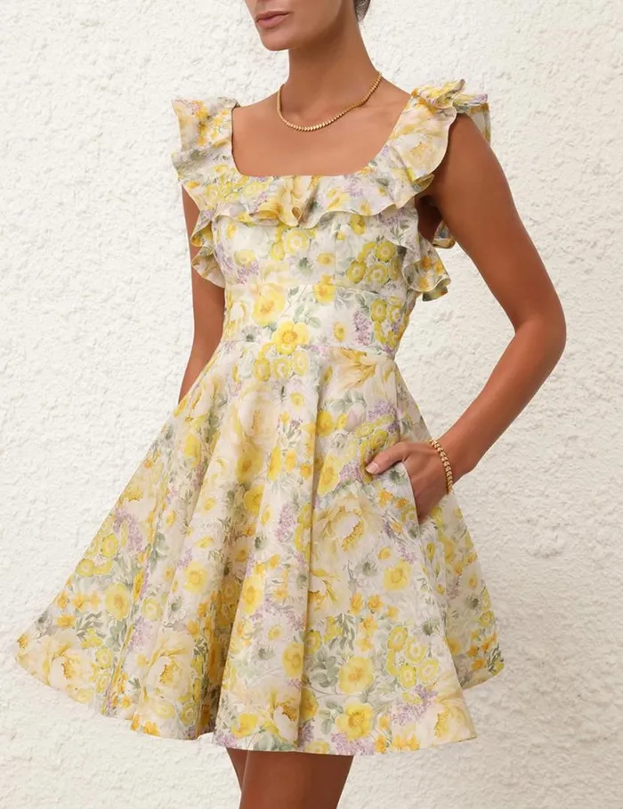 Zimmermann Dresses Harmony Frilled Mini Citrus Garden Print 8211 Women