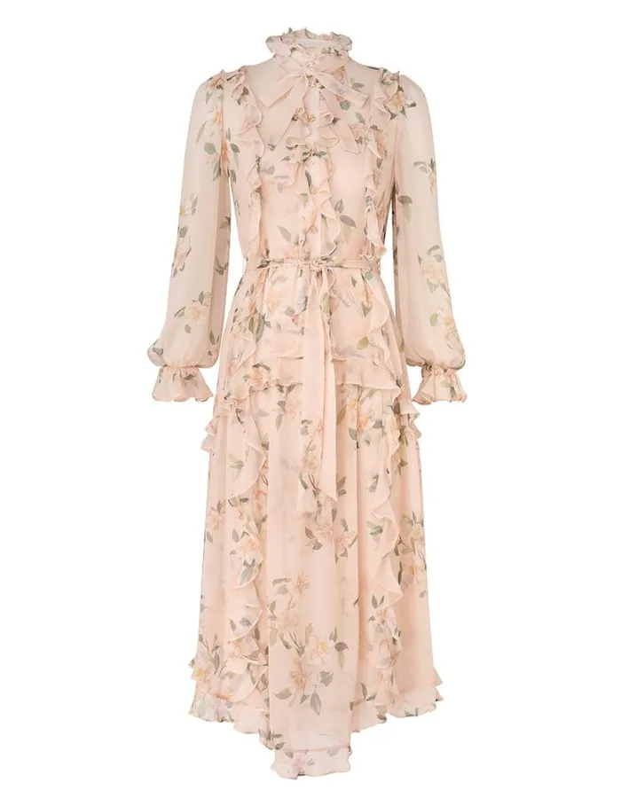 Zimmermann Dresses Natura Ruffle Midi Dress Coral Camellia 8211 Women